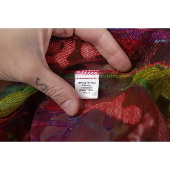 Vintage 90s Y2K Babydoll Womens Large Flax Blend Sheer Rainbow Flower Jacket - Picture 11 of 14